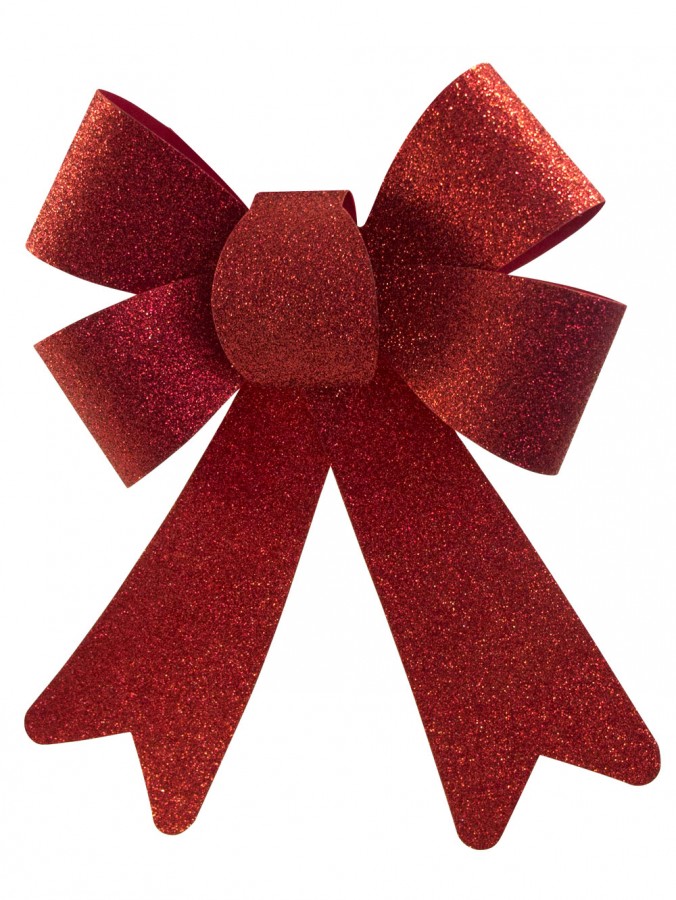 Red Glitter PVC Christmas Tree Bow Decoration - 24cm