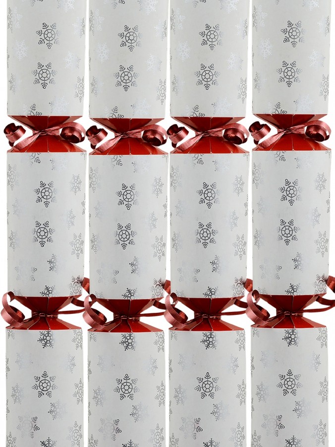 50x Silver Snowflakes On White Red Twists Christmas Bon Bons (Crackers) | 30cm