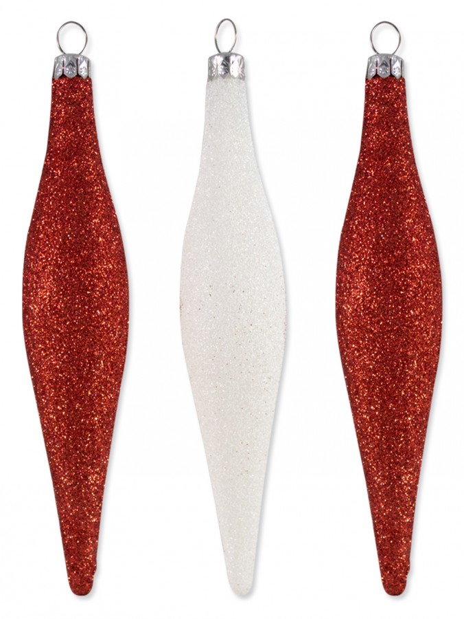 Glittered Red & White Pine Cone Decorations - 6 x 15cm