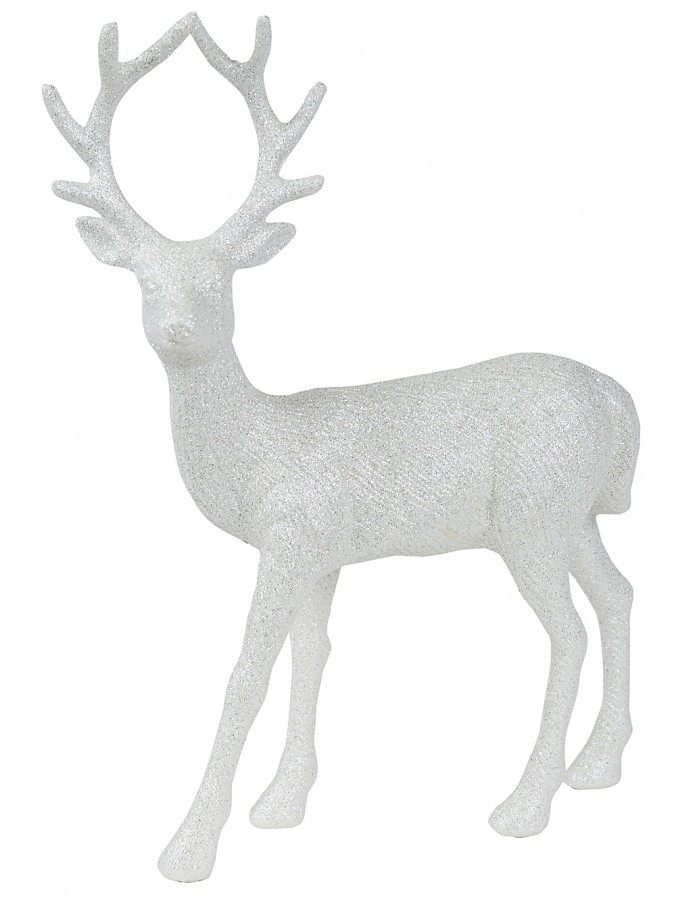 White With Silver Glitter Standing Christmas Reindeer Ornament - 32cm