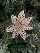 15cm Pale Gold Perforate Bract Poinsettia Flower Christmas Tree Clip Pick