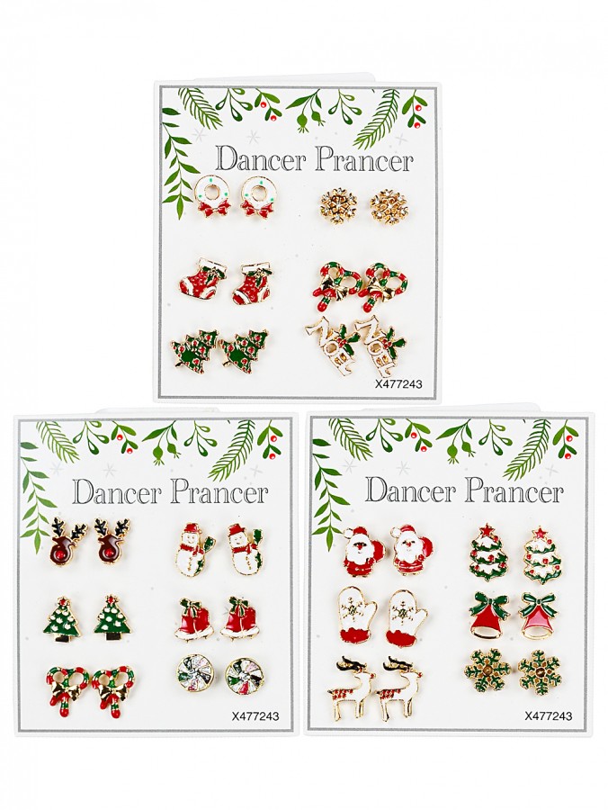Assorted Christmas Novelty Stud Earrings Multi Pack | 6 Pairs