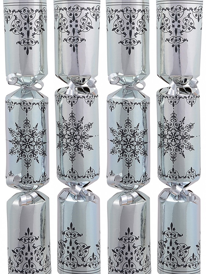 Shiny Silver With Black Finial Snowflake Christmas Cracker Bon Bons - 50 x 26cm