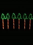 6x 61cm Green Trees On Red & White Stripe Path Light Set - Solar Or Electric