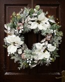 58cm Blush Meadow Flocked Wreath | Elegant Poinsettia & Gold Botanicals