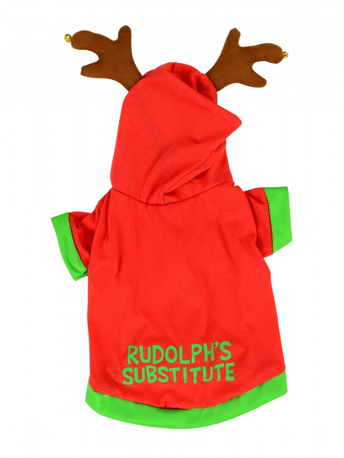 Rudolph's Substitute Hooded Jacket With Antlers Small Pet Christmas Costume