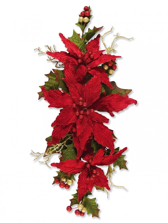 Red Poinsettia Centrepiece With Berries Leaves & Twigs - 57cm