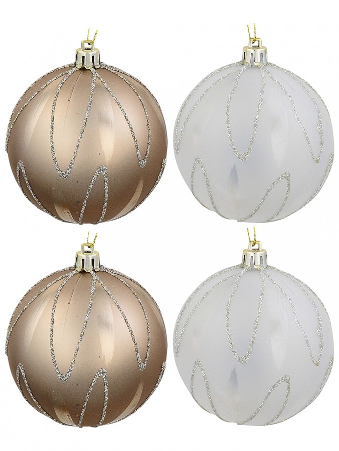 4x Rose Gold & Frosted White Petal Filigree Whimsical Signature Baubles | 80mm