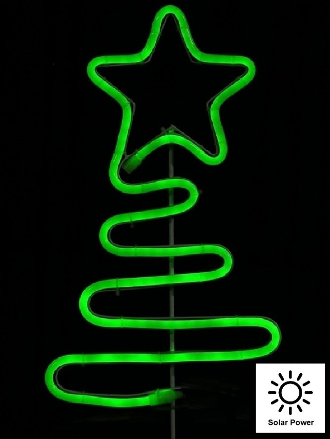 Green Neon Flex Wavey Christmas Tree Solar Powered Path Light - 38cm