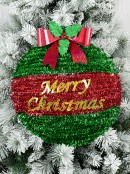 43cm Red & Green Decorated Merry Christmas Bauble Tinsel Plaque