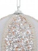 White Sequin & Velvet Bauble Christmas Tree Hanging Decoration - 11cm