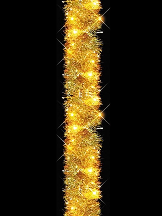 Gold Tinsel Garland With 80 Yellow Twinkle Lights - 2.7m