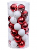 47x Classic Red & White Essential Mixed Texture Bauble Starter Pack | 60mm