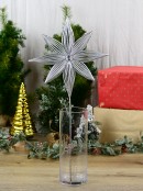 67cm Matte Silver Wire-Frame Look Christmas Star With Glitter Long Stem