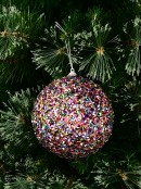 Multi Colour Sequin & Bugle Bead Coated Bauble Christmas Decoration - 12cm