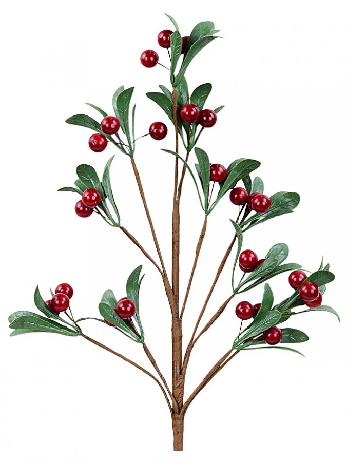 Crimson Red Berry & Holly Leaf Spray Stem With Adjustable Branches | 59cm