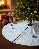 1m White Plush Faux Suede & Iridescent Sequin Christmas Tree Skirt