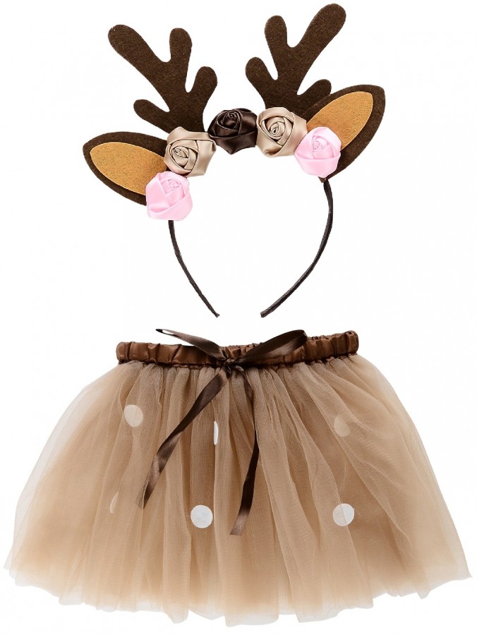 Santa's Cute Lil' Helper Deer Tutu & Headband - One Size For Most 3-8 Year Olds