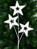 57cm White Christmas Stars Spray With Silver Glitter Long Stem