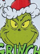 Smirking Grinch Face Metal Christmas Hanging Sign Plaque - 15cm