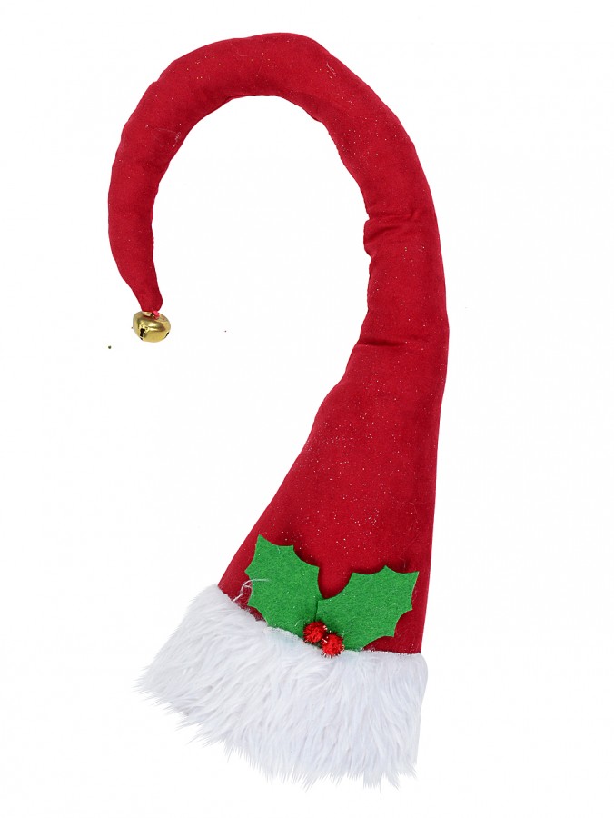 Red 3D Santa Hat With Holly & Fur Brim Christmas Tree Top Decoration - 40cm