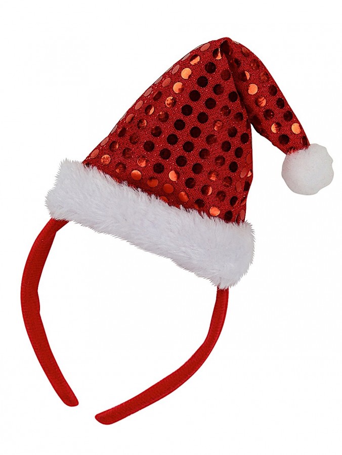 Red Headband With Sequin Santa Hat - 22cm