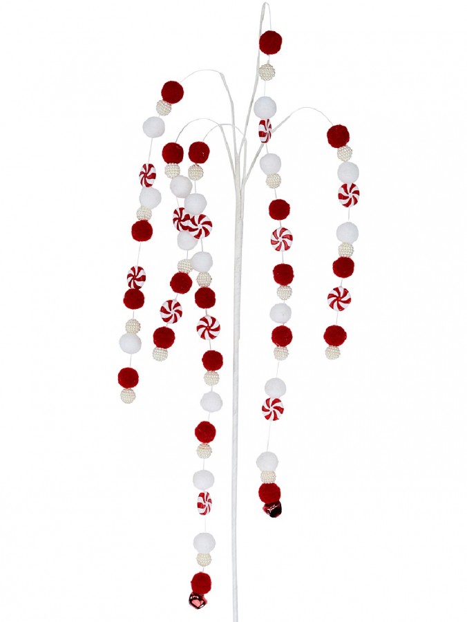 Red & White Candy, Balls & Bells Weeping Willow Look Long Stem - 19cm Wide