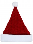 Red Horseshoe Cable Stitch Knitted Pattern Look Santa Hat - One Size Fits Most