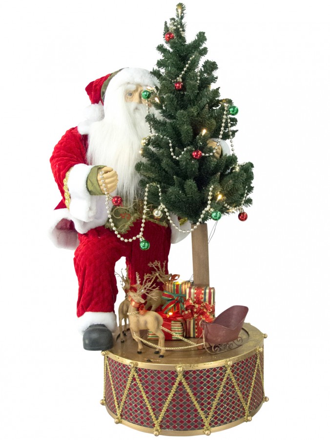 Santa With Rotating Train On Drum Musical Animation - 90cm