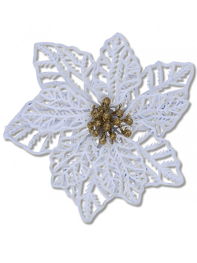17cm White Bract Vein Silhouette Poinsettia Flower Christmas Tree Clip Pick