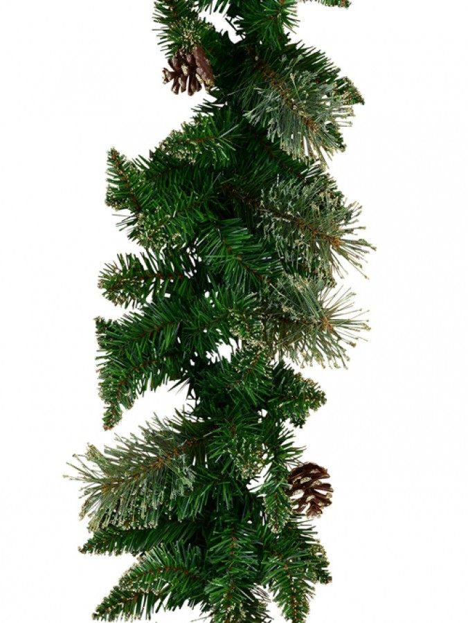 Balsam Pine Needle Garland With Pine Cones & 165 Gold Glittered Tips - 2.3m