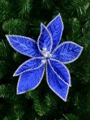 26cm Sapphire Blue Velvet With Diamantes Poinsettia Christmas Tree Clip Pick
