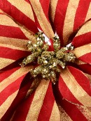 22cm Red & Gold Glitter Stripe Poinsettia Flower Christmas Tree Clip Pick