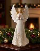 26cm Elegant Ivory Blessing Angel With Embossed Silver Snowflakes Figurine