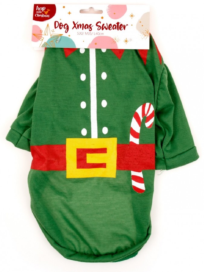 Assorted Size Green Elf Suit Dog Christmas Sweater - S 30 / M 35 / L 40