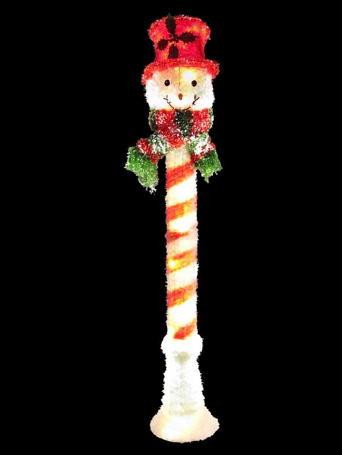 Snowman Red & White Lamp Post With Bow Light Display - 1.5m