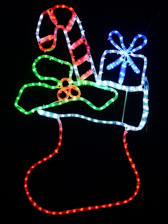 Multi Colour LED Filled Christmas Stocking Rope Light Display Silhouette - 78cm