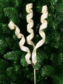 62cm Gold Curly Ribbon Spray With Iridescent Glitter Long Christmas Stem