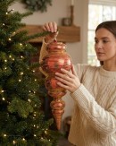 55cm Apple Red & Gold Glitter Striped Large Display Ellipsoid Finial