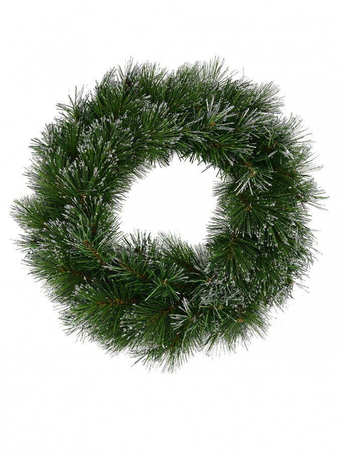 Silver Glitter Tip Pine Needle Wreath With 86 Tips - 45cm