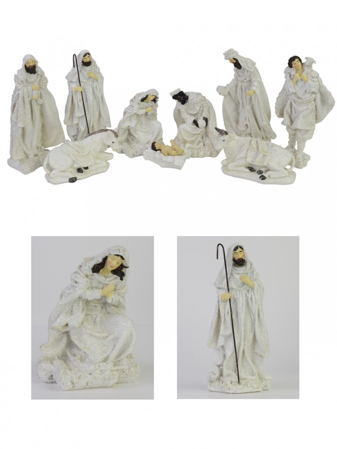 Ivory Colour Nativity Figurines Including Mary, Joseph & Jesus - 9 Piece Set