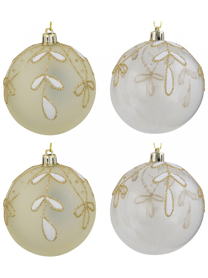 4x Clear & Cream Botanical Gold Filigree Whimsical Signature Baubles | 80mm