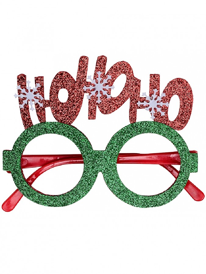 Red & Green Glitter Ho Ho Ho Fun Novelty Christmas Glasses - One Size Fits Most