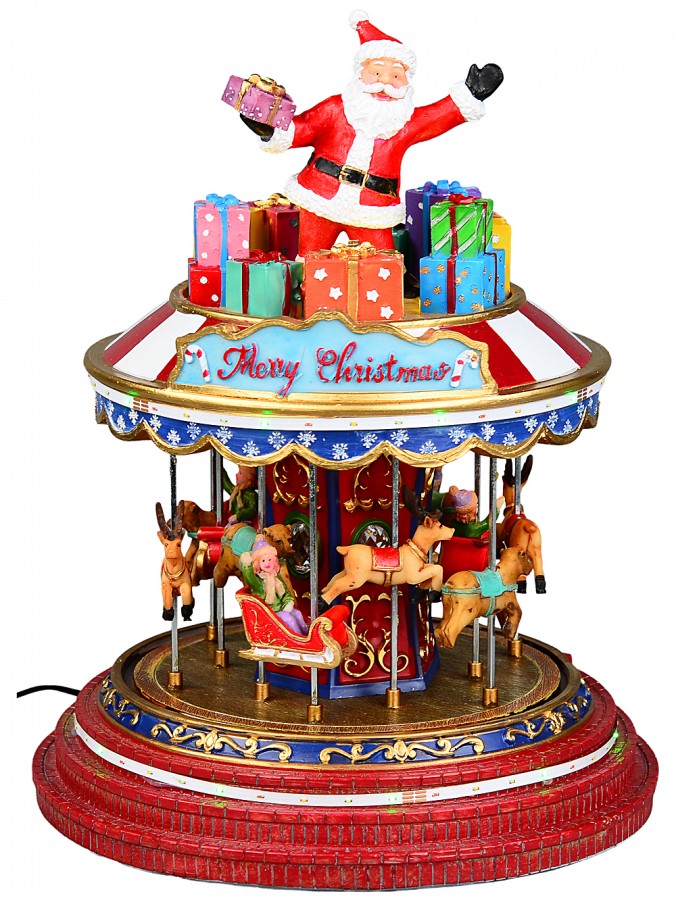 Animated Musical Santa Christmas Carousel With Chasing LED Lights | 27cm