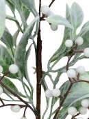 Frosted Sage Green Leaf Christmas Spray Stem With Matte White Berries | 54cm