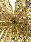 30cm Gold Sequins On Mesh Fabric Poinsettia Flower Christmas Tree Clip Pick