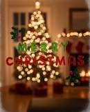 41cm Merry Christmas With Holly & Berries Gel Window Cling