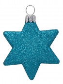 Turquoise, Silver & Blue Glittered Star Decorations- 8 x 65mm