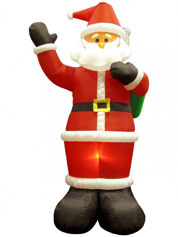 3m Giant Waving Santa With Sack Illuminated Christmas Inflatable