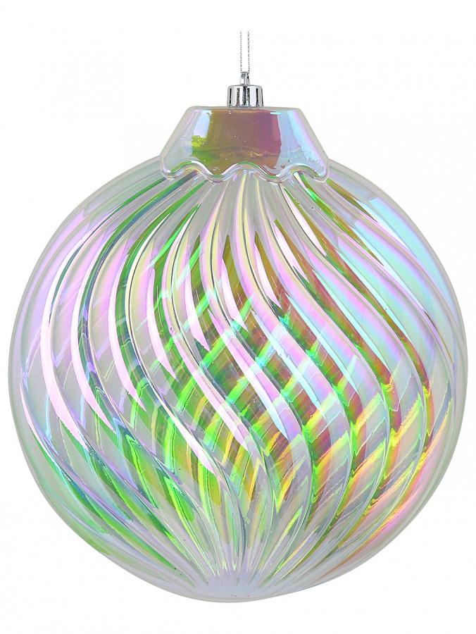 Clear Iridescent Swirl Fluted Glass Look Disc Bauble | 20cm